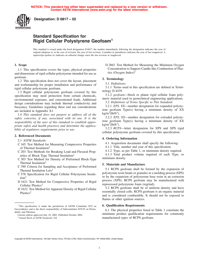 ASTM D6817-02 - Standard Specification for Rigid Cellular Polystyrene Geofoam