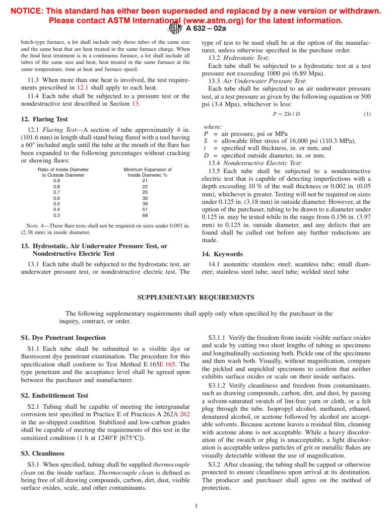 ASTM A632-02a - Standard Specification for Seamless and Welded Austenitic Stainless Steel Tubing (Small-Diameter) for General Service