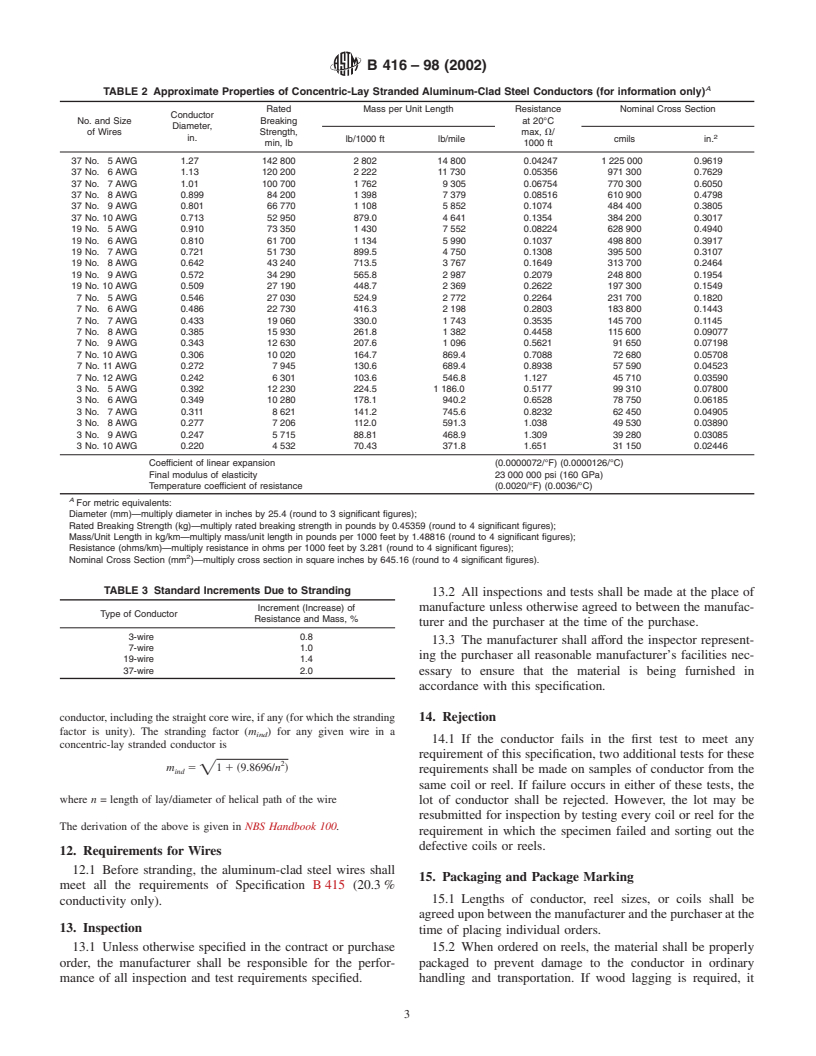 ASTM B416-98(2002) - Standard Specification for Concentric-Lay-Stranded Aluminum-Clad Steel Conductors