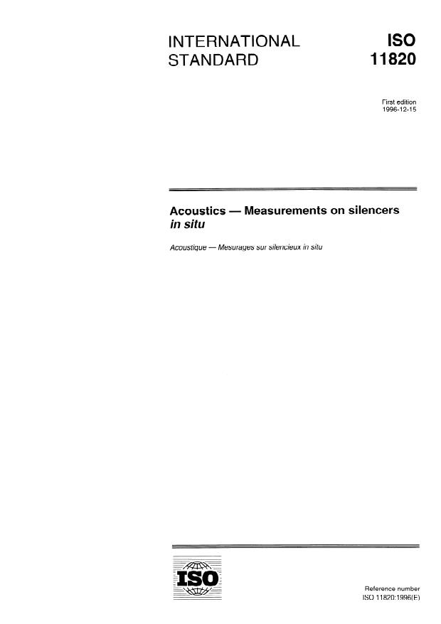 ISO 11820:1996 - Acoustics -- Measurements on silencers in situ