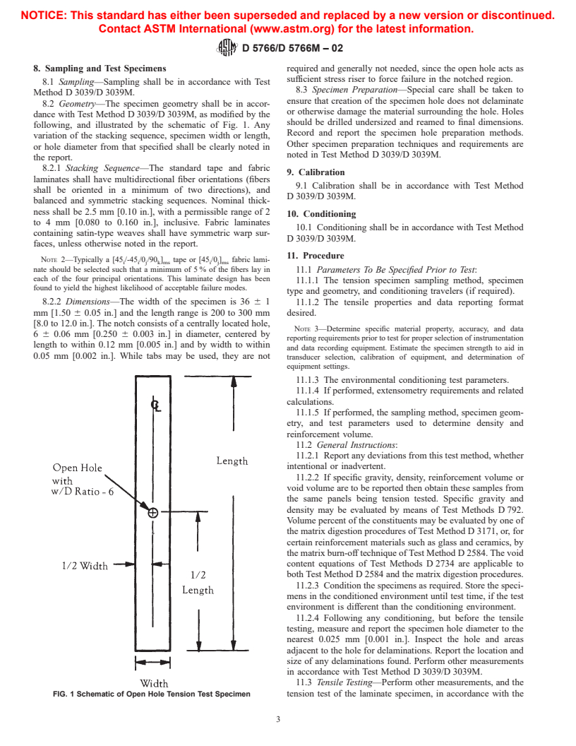 ASTM D5766/D5766M-02 - Standard Test Method for Open Hole Tensile Strength of Polymer Matrix Composite Laminates