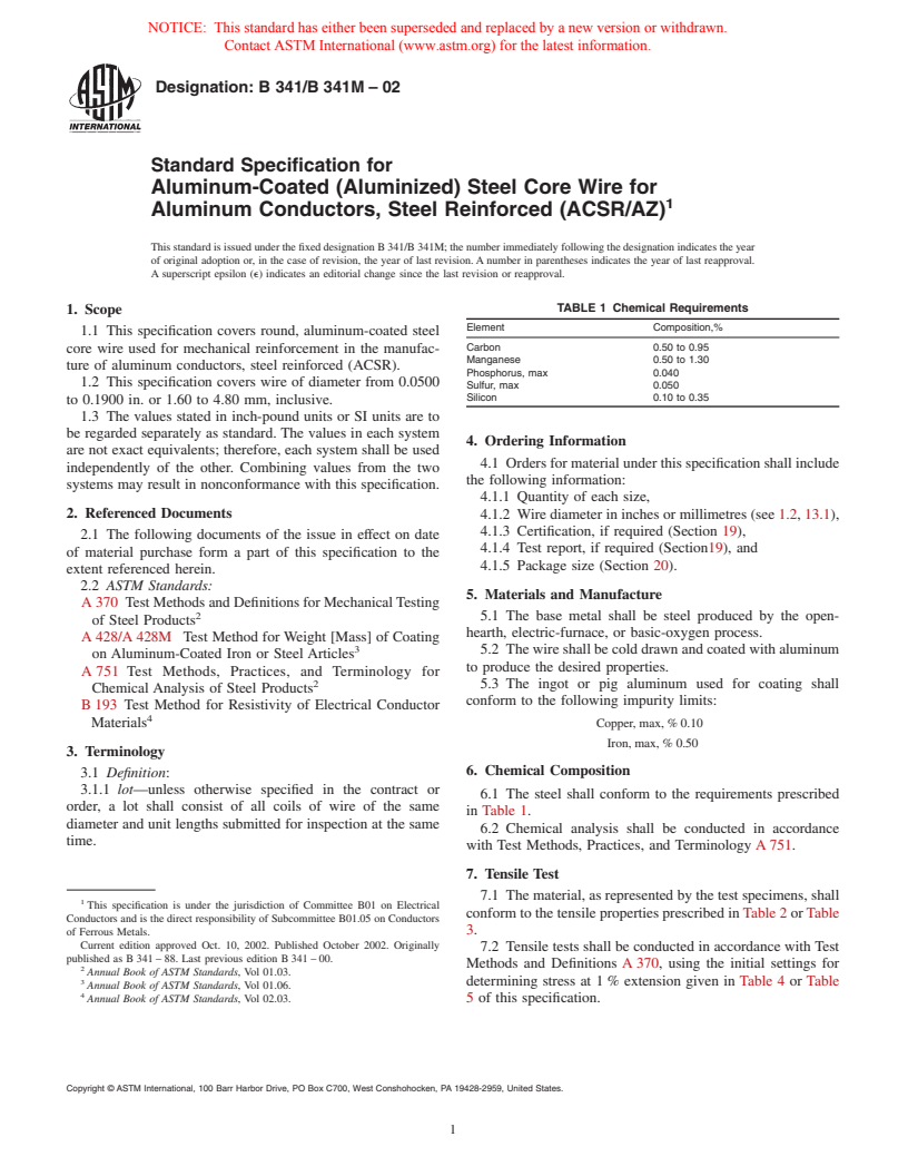 ASTM B341/B341M-02 - Standard Specification For Aluminum-Coated ...