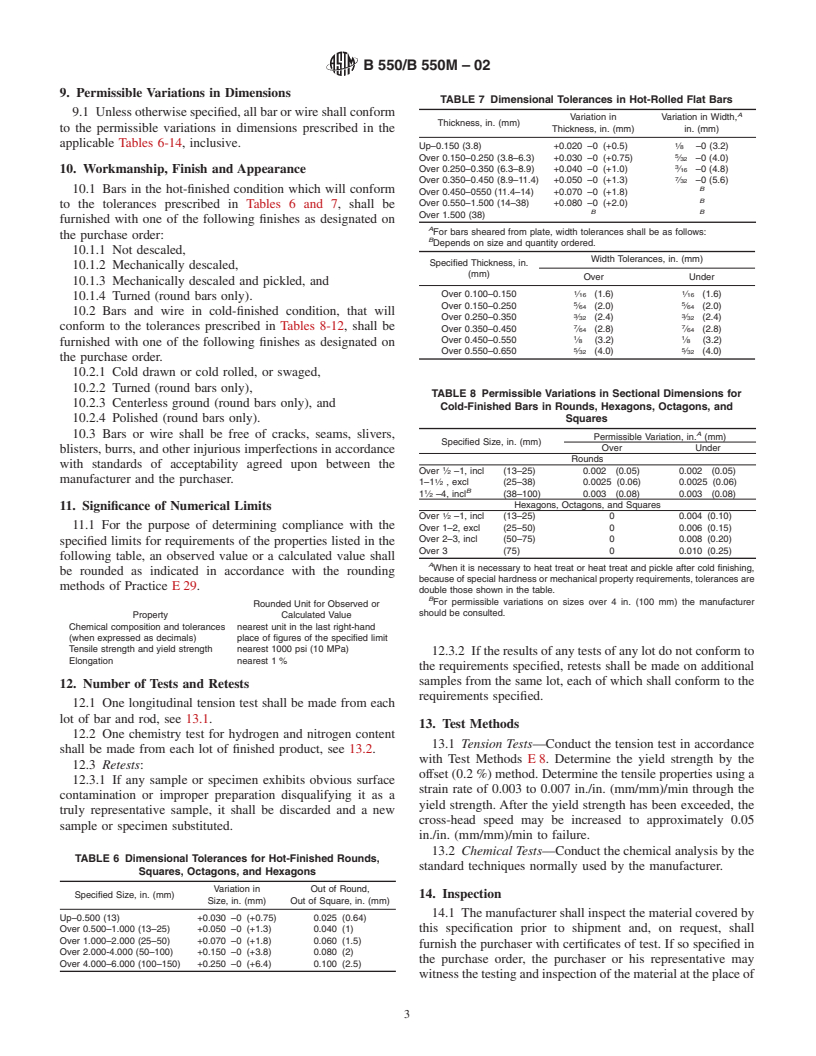 ASTM B550/B550M-02 - Standard Specification for Zirconium and Zirconium Alloy Bar and Wire