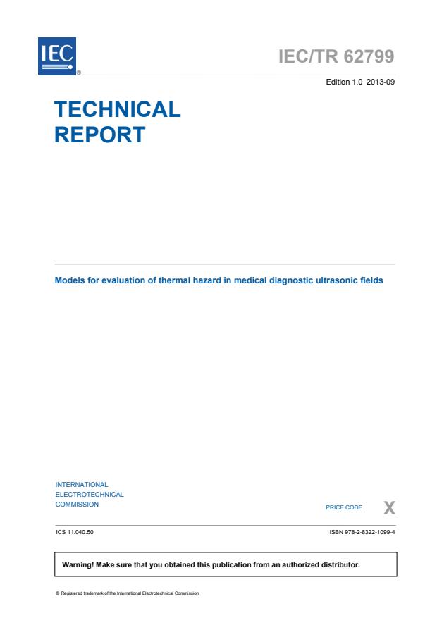 IEC TR 62799:2013 - Models for evaluation of thermal hazard in medical diagnostic ultrasonic fields
