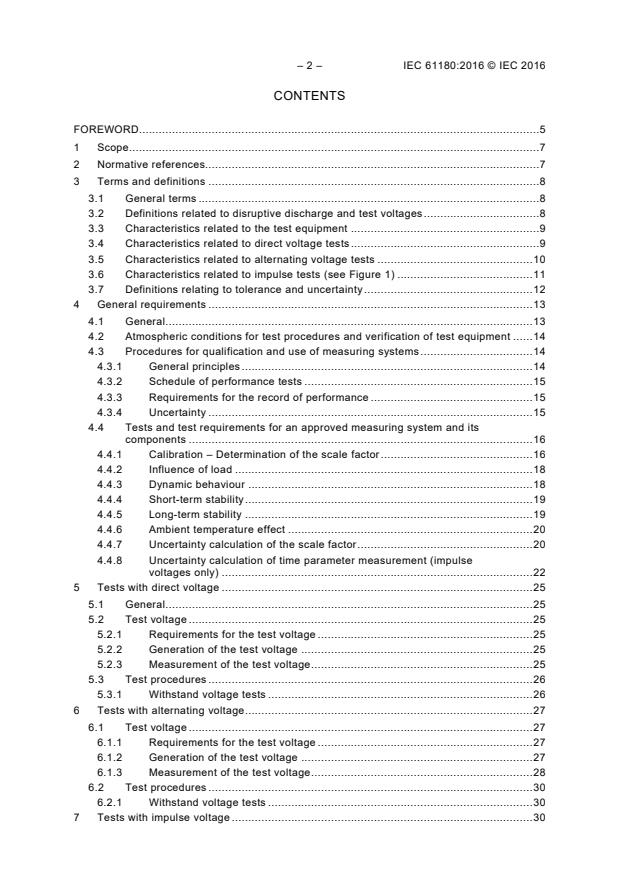 IEC 61180:2016 IEC 61180:2016 - High-voltage test techniques for low-voltage equipment - Definitions, test and procedure requirements, test equipment - Page 4 preview