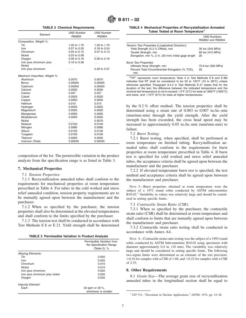 ASTM B811-02 - Standard Specification for Wrought Zirconium Alloy Seamless Tubes for Nuclear Reactor Fuel Cladding