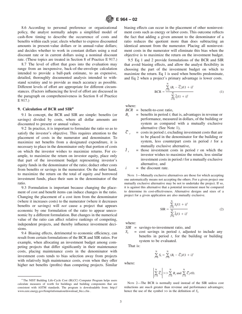 ASTM E964-02 - Standard Practice for Measuring Benefit-to-Cost and Savings-to-Investment Ratios for Buildings and Building Systems