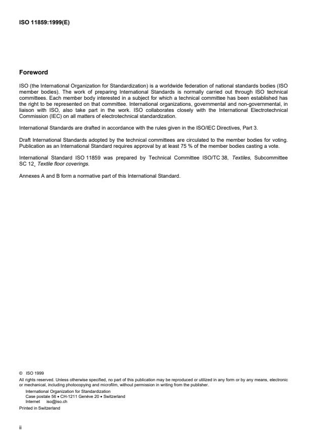 ISO 11859:1999 ISO 11859:1999 - Textile floor coverings -- Pure wool, hand-knotted pile carpets -- Specification - Page 2 preview