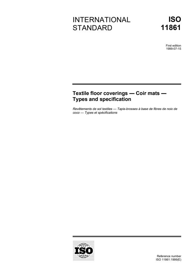 ISO 11861:1999 - Textile floor coverings -- Coir mats -- Types and specification