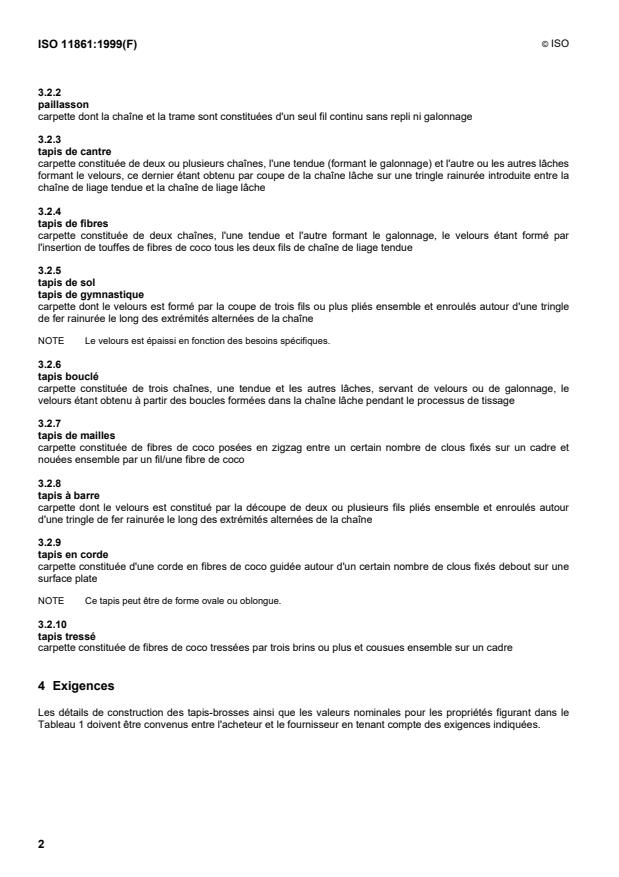 ISO 11861:1999 ISO 11861:1999 - Revetements de sol textiles -- Tapis brosses a base de fibres de noix de coco -- Types et spécifications - Page 4 preview