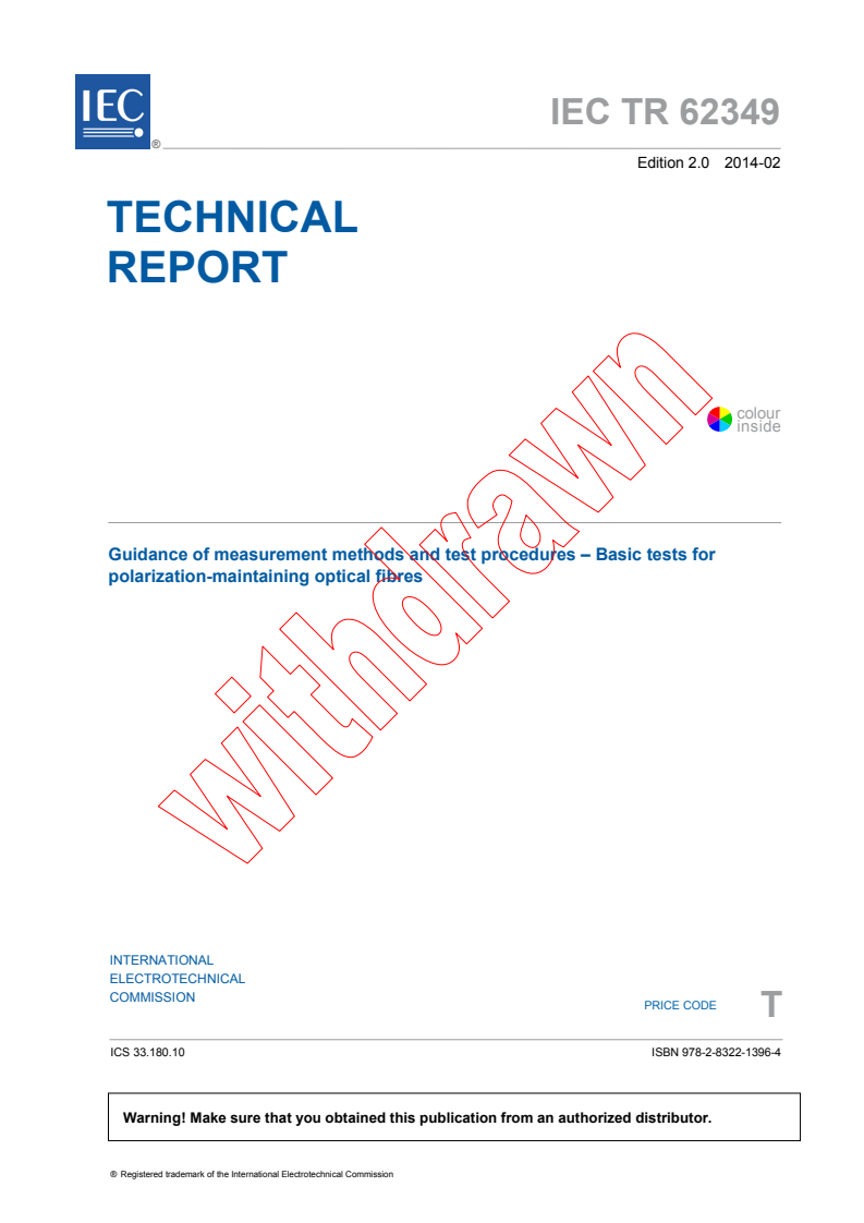 IEC TR 62349:2014 - Guidance of measurement methods and test procedures - Basic tests for polarization-maintaining optical fibres
Released:2/5/2014
Isbn:9782832213964