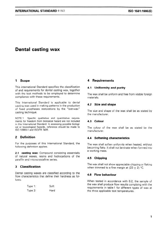 ISO 1561:1995 - Dental casting wax