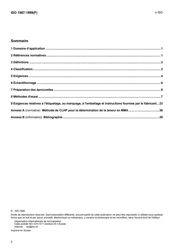ISO 1567:1999 ISO 1567:1999 - Art dentaire -- Polymeres pour base de protheses dentaires - Page 2 preview