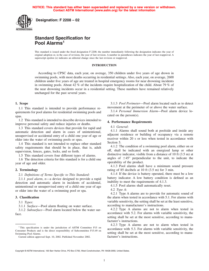 ASTM F2208-02 - Standard Specification for Pool Alarms