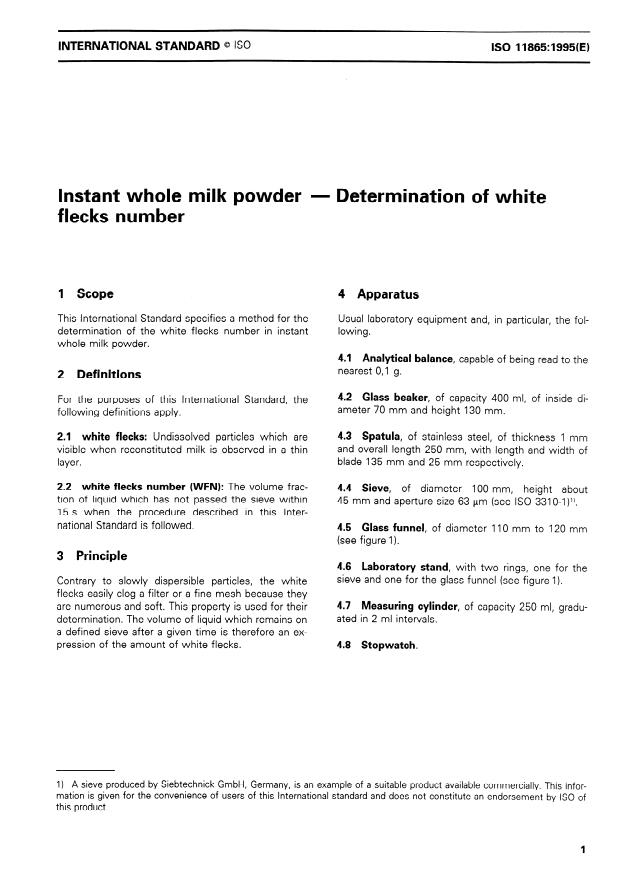 ISO 11865:1995 - Instant whole milk powder -- Determination of white flecks number