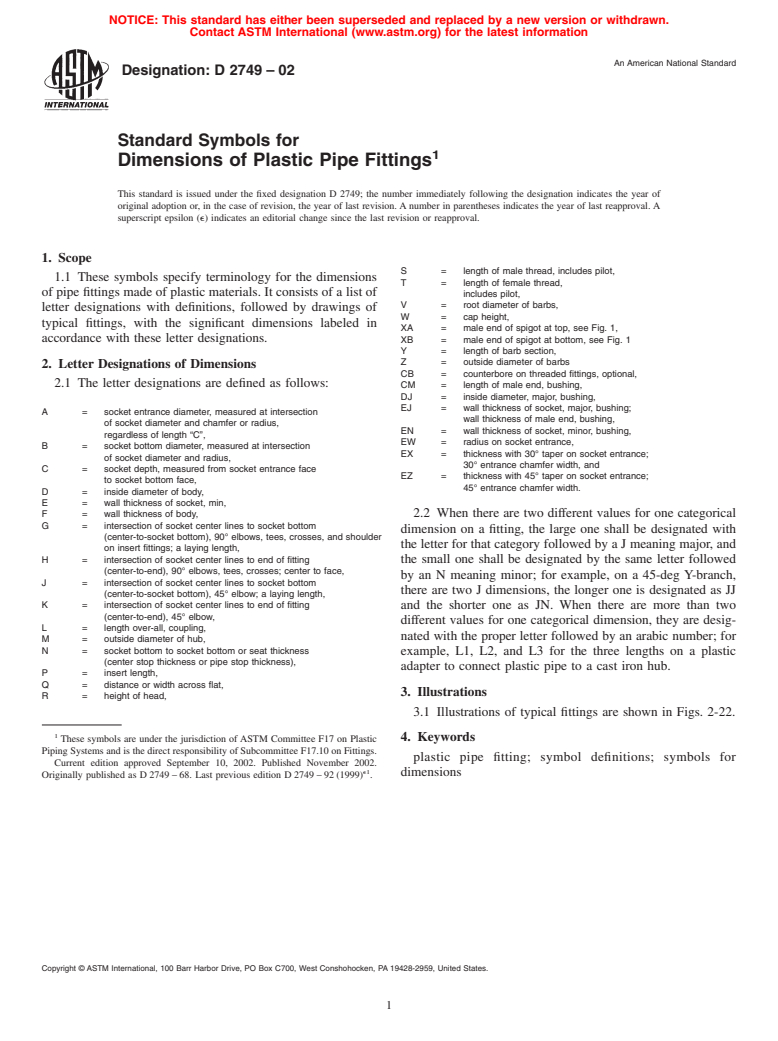 ASTM D2749-02 - Standard Symbols for Dimensions of Plastic Pipe Fittings