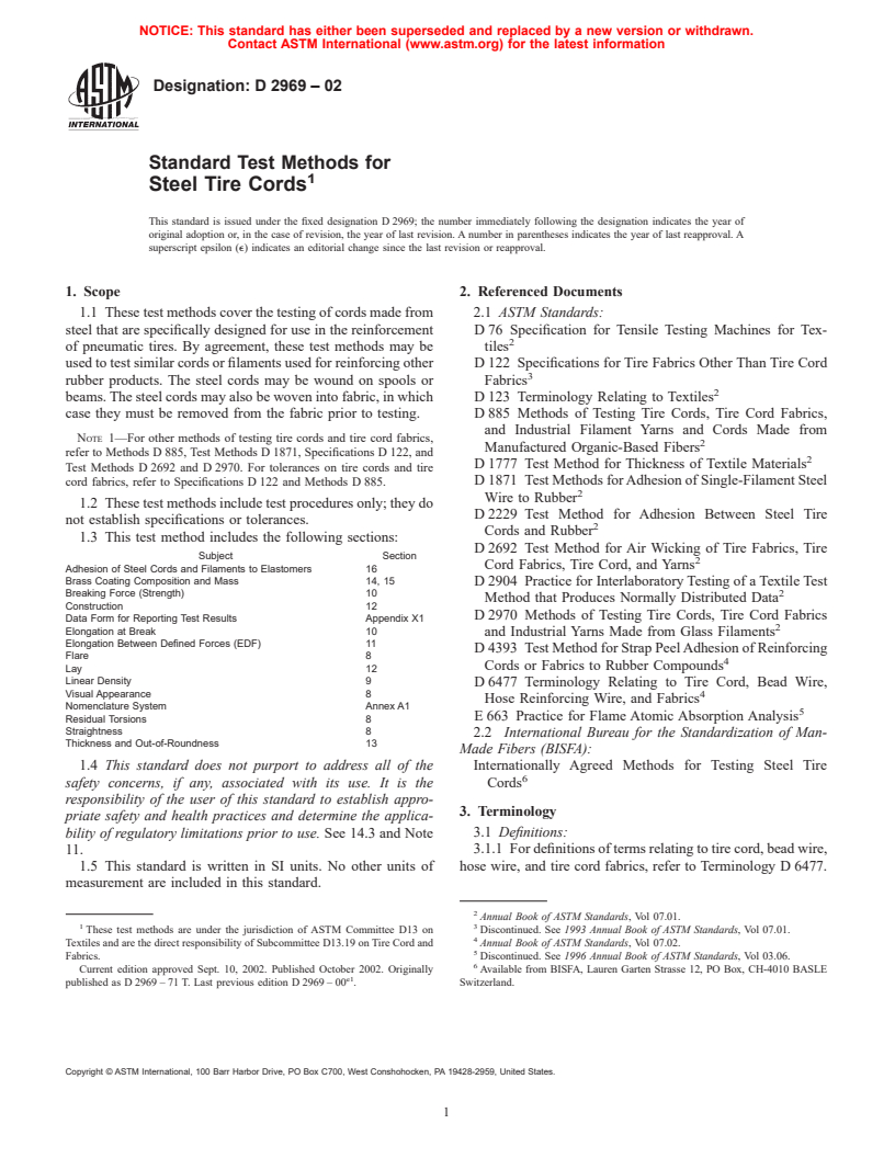 ASTM D2969-02 - Standard Test Methods for Steel Tire Cords