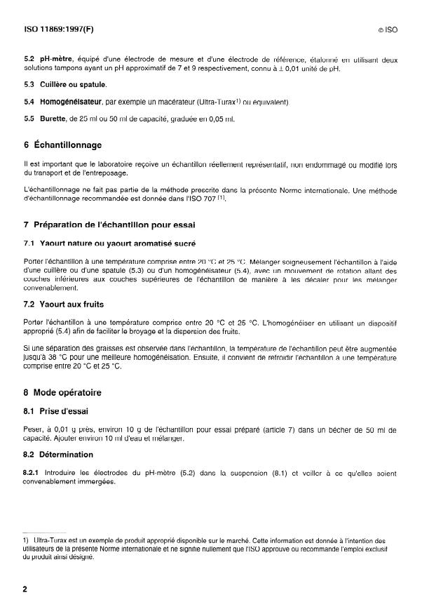 ISO 11869:1997 ISO 11869:1997 - Yaourt -- Détermination de l'acidité titrable -- Méthode potentiométrique - Page 4 preview