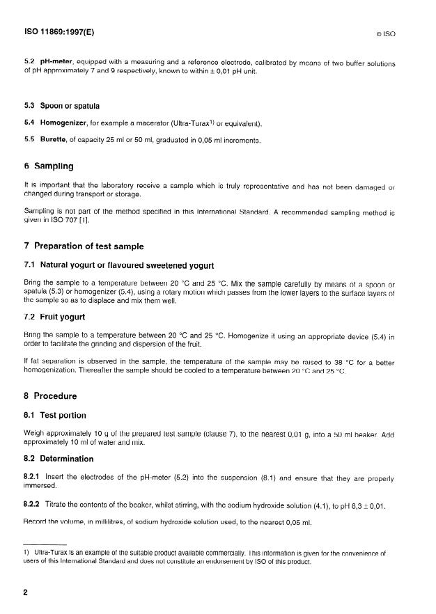 ISO 11869:1997 ISO 11869:1997 - Yogurt -- Determination of titratable acidity -- Potentiometric method - Page 4 preview