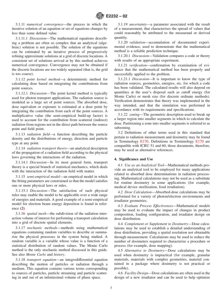 ASTM E2232-02 - Standard Guide for Selection and Use of Mathematical Methods for Calculating Absorbed Dose in Radiation Processing Applications