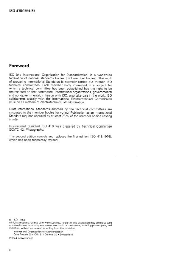 ISO 418:1994 ISO 418:1994 - Photography -- Processing chemicals -- Specifications for anhydrous sodium sulfite - Page 2 preview