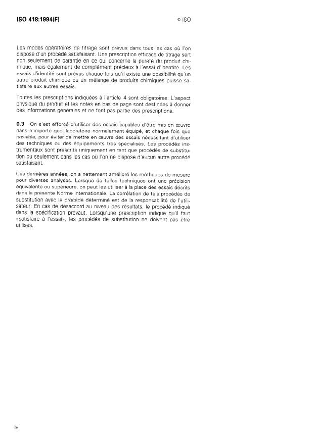 ISO 418:1994 ISO 418:1994 - Photographie -- Produits chimiques de traitement -- Spécifications relatives au sulfite de sodium anhydre - Page 4 preview