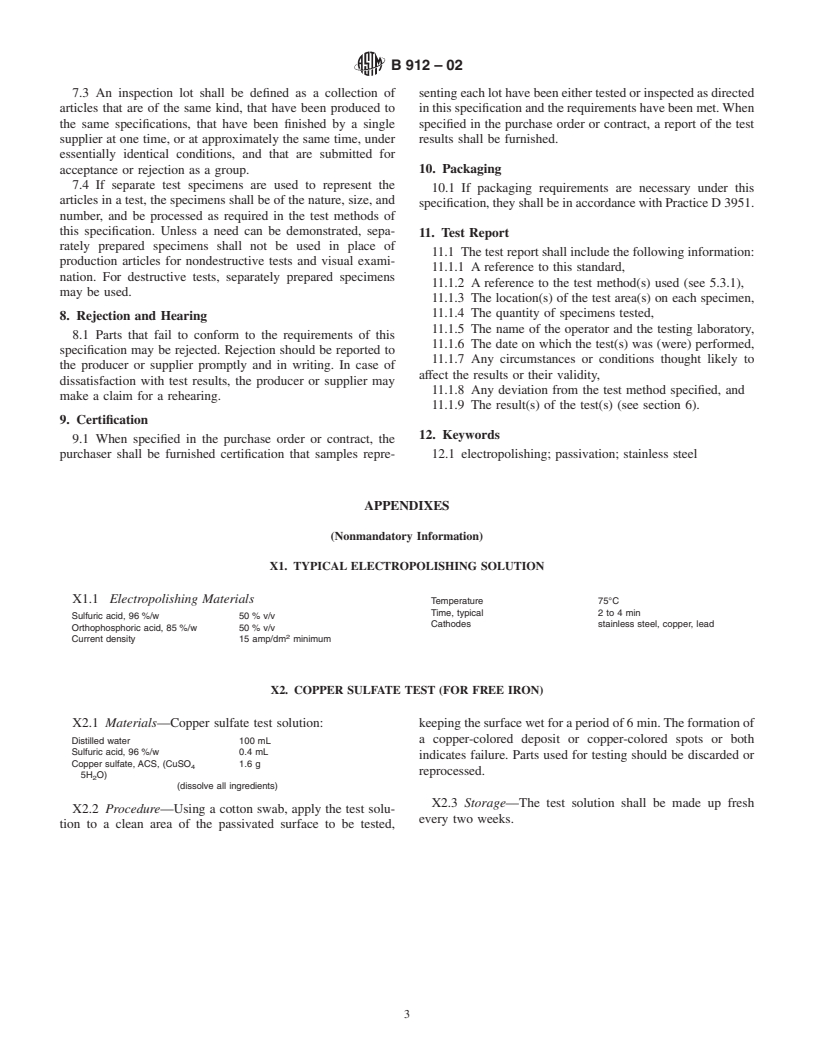 ASTM B912-02 - Standard Specification for Passivation of Stainless Steels Using Electropolishing