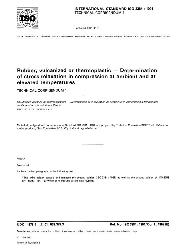 ISO 3384:1991/Cor 1:1992 ISO 3384:1991/Cor 1:1992