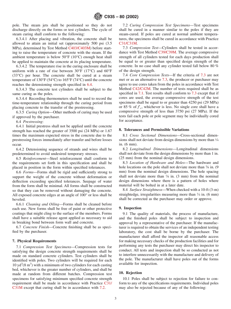 ASTM C935-80(2002) - Standard Specification for General Requirements for Prestressed Concrete Poles Statically Cast (Withdrawn 2011)