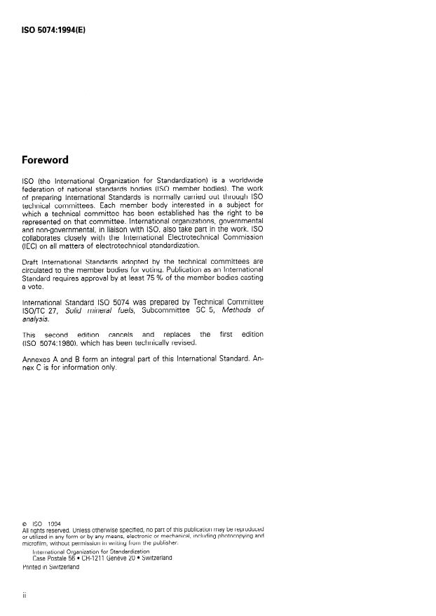 ISO 5074:1994 ISO 5074:1994 - Hard coal -- Determination of Hardgrove grindability index - Page 2 preview