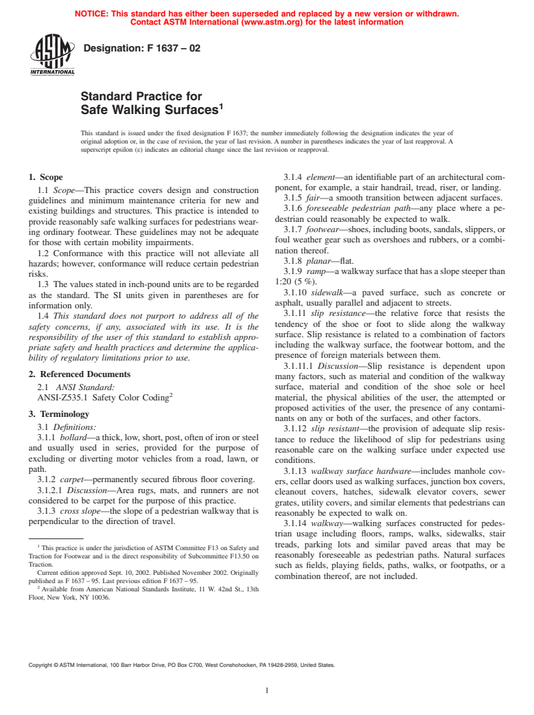 ASTM F1637-02 - Standard Practice for Safe Walking Surfaces