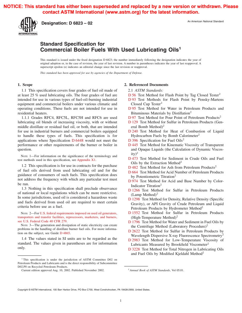 ASTM D6823-02 - Standard Specification for Commercial Boiler Fuels With Used Lubricating Oils