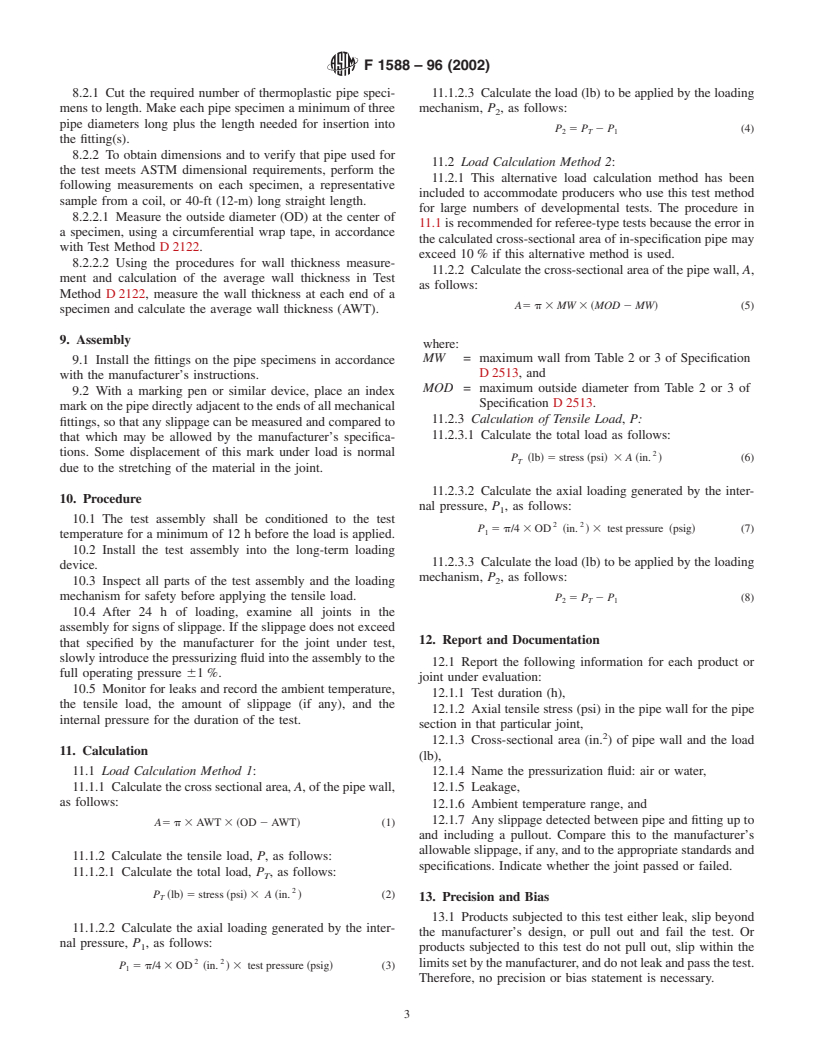 ASTM F1588-96(2002) - Standard Test Method for Constant Tensile Load Joint Test (CTLJT)