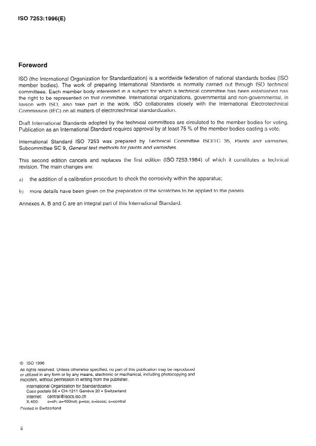 ISO 7253:1996 ISO 7253:1996 - Paints and varnishes -- Determination of resistance to neutral salt spray (fog) - Page 2 preview