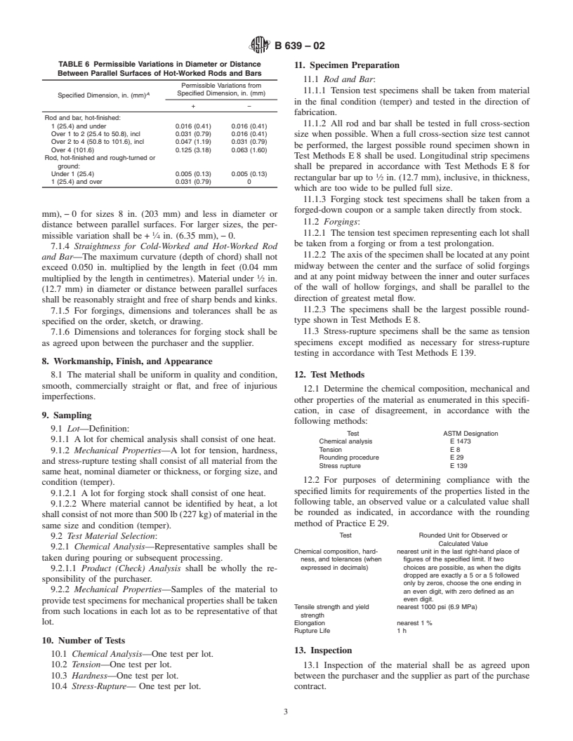 ASTM B639-02 - Standard Specification for Precipitation Hardening Cobalt-Containing Alloys (UNS R30155 and UNS R30816) Rod, Bar, Forgings, and Forging Stock for High-Temperature Service