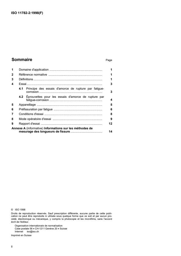 ISO 11782-2:1998 ISO 11782-2:1998 - Corrosion des métaux et alliages -- Essais de fatigue-corrosion - Page 2 preview