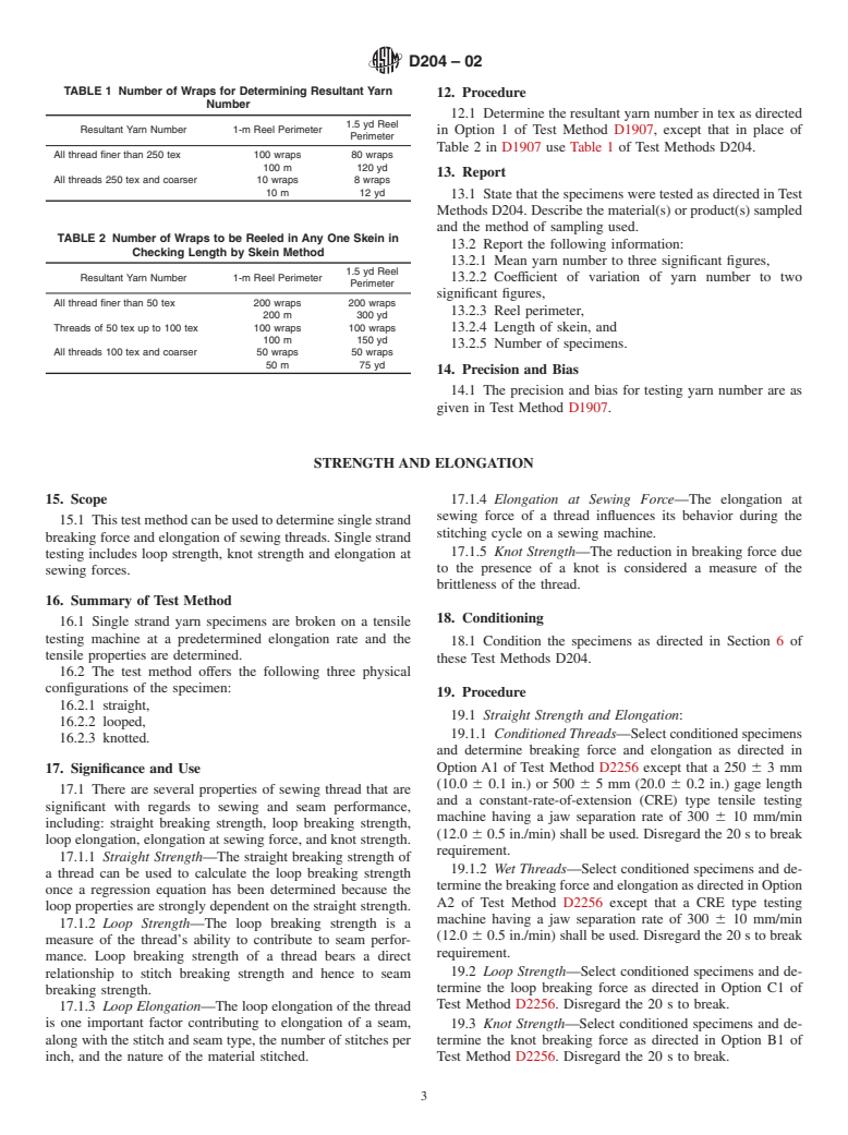 ASTM D204-02 - Standard Test Methods for Sewing Threads