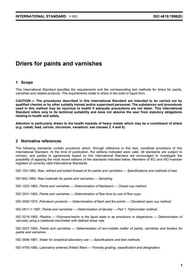 ISO 4619:1998 - Driers for paints and varnishes