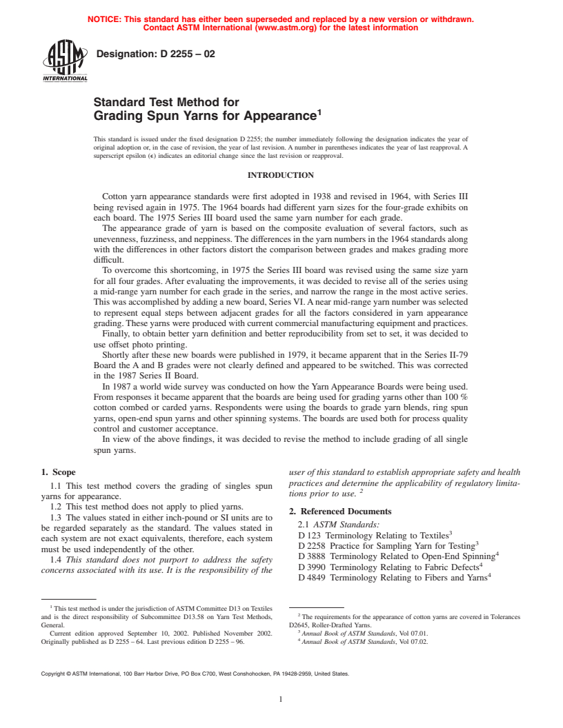 ASTM D2255-02 - Standard Test Method for Grading Spun Yarns for Appearance