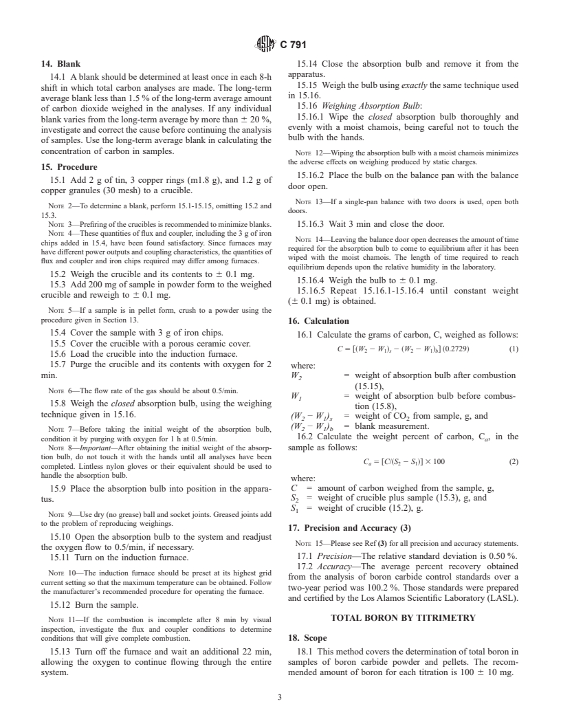 ASTM C791-83(2000) - Standard Test Methods for Chemical, Mass Spectrometric, and Spectrochemical Analysis of Nuclear-Grade Boron Carbide