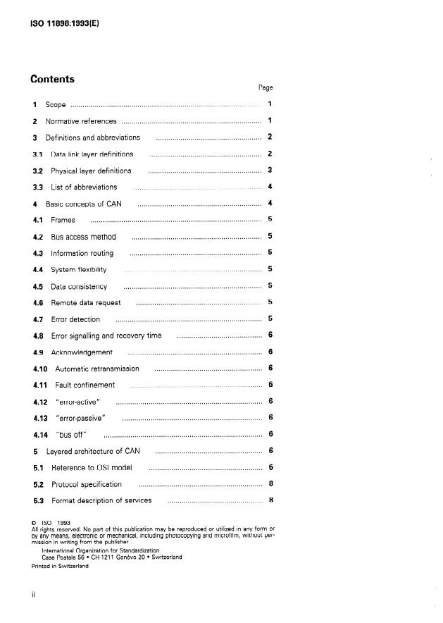 ISO 11898:1993 ISO 11898:1993 - Road vehicles -- Interchange of digital information -- Controller area network (CAN) for high-speed communication - Page 2 preview
