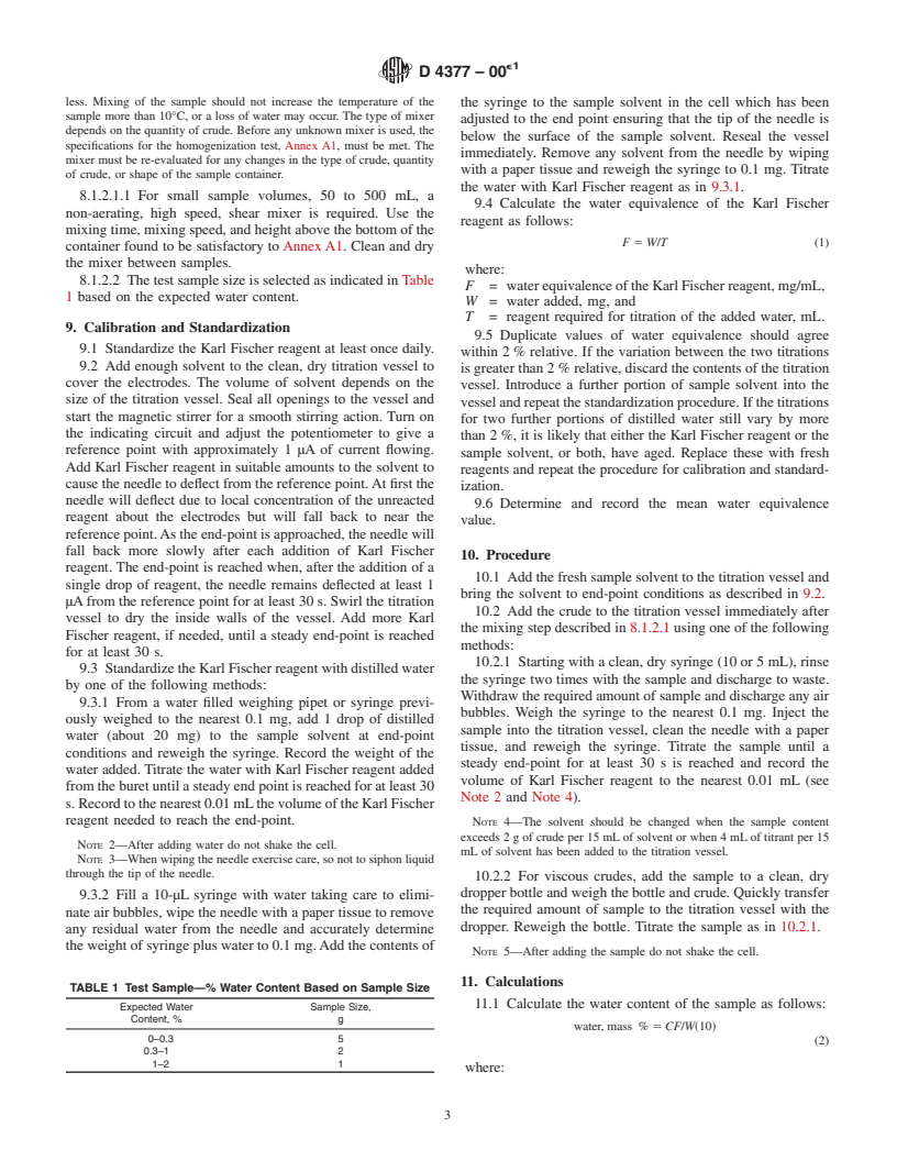 ASTM D4377-00e1 - Standard Test Method for Water in Crude Oils by Potentiometric Karl Fischer Titration