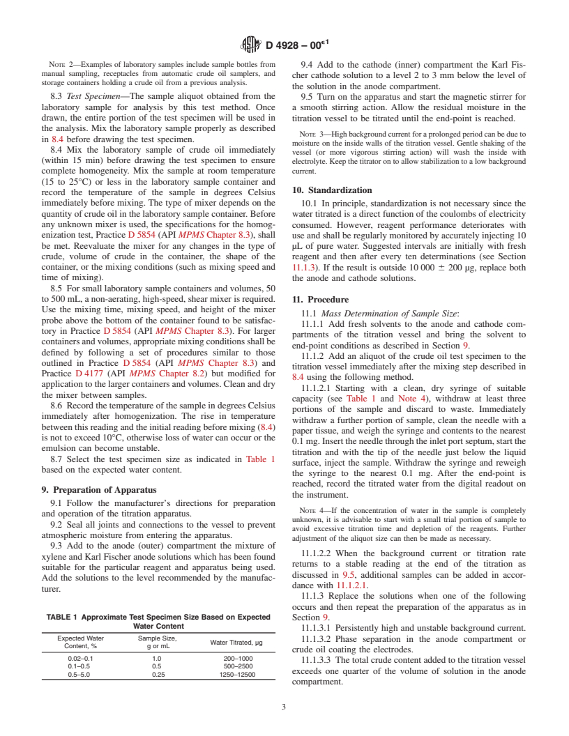 ASTM D4928-00e1 - Standard Test Methods for Water in Crude Oils by Coulometric Karl Fischer Titration