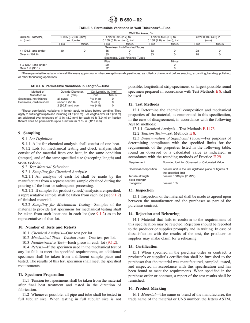 ASTM B690-02 - Standard Specification for Iron-Nickel-Chromium-Molybdenum Alloys (UNS N08366 and UNS N08367) Seamless Pipe and Tube