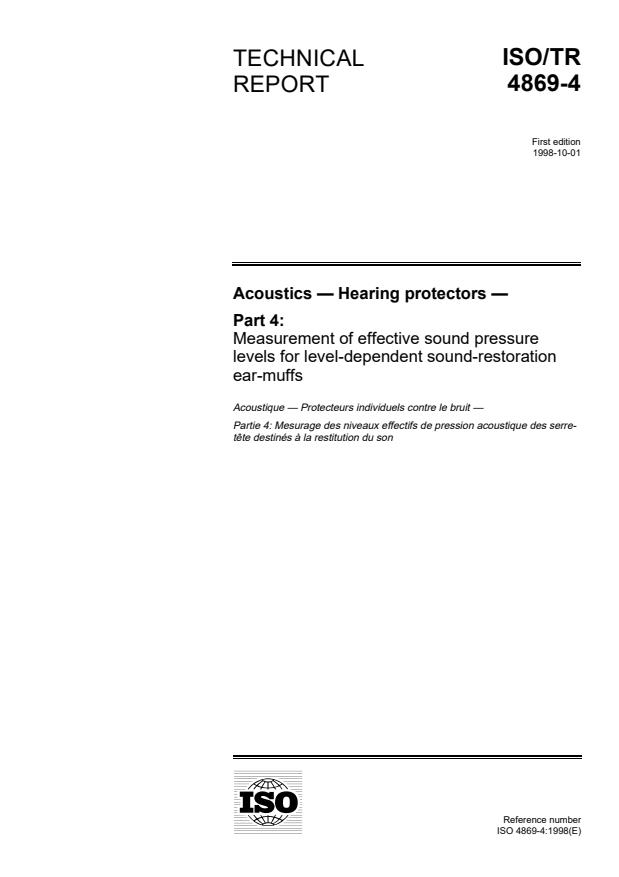 ISO/TR 4869-4:1998 - Acoustics -- Hearing protectors