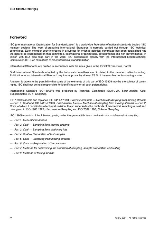 ISO 13909-6:2001 ISO 13909-6:2001 - Hard coal and coke -- Mechanical sampling - Page 4 preview