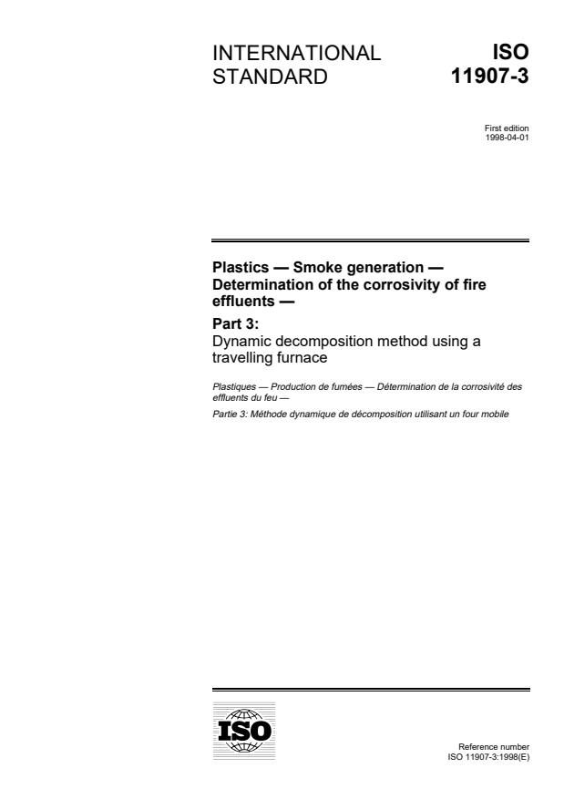 ISO 11907-3:1998 - Plastics -- Smoke generation -- Determination of the corrosivity of fire effluents