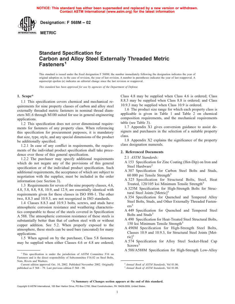 ASTM F568M-02 - Standard Specification for Carbon and Alloy Steel Externally Threaded Metric Fasteners