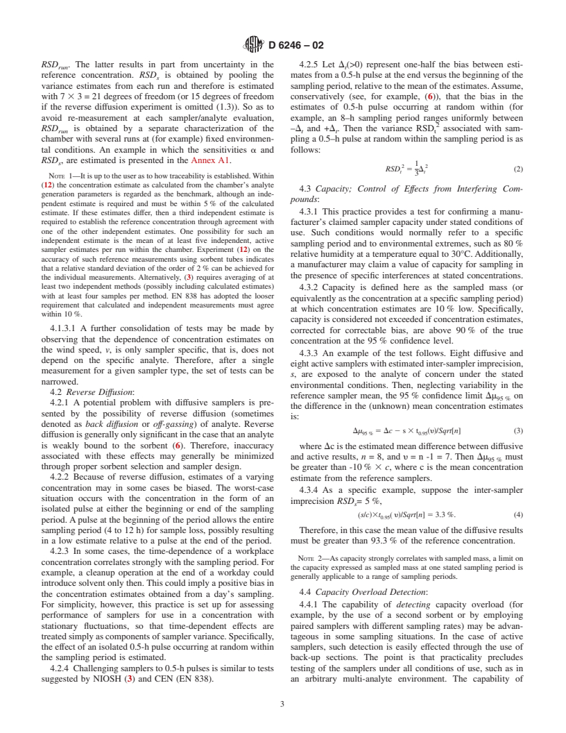 ASTM D6246-02 - Standard Practice for Evaluating the Performance of Diffusive Samplers