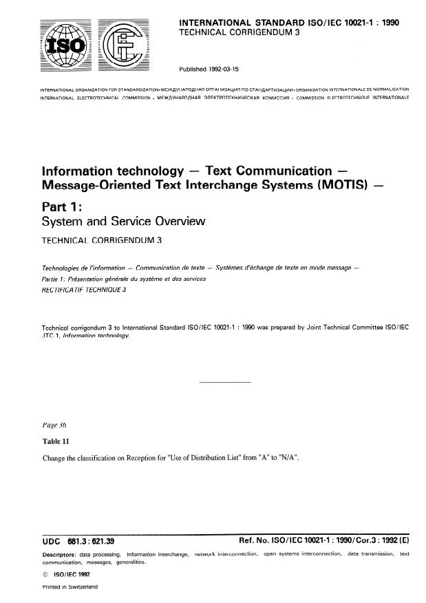 ISO/IEC 10021-1:1990/Cor 3:1992